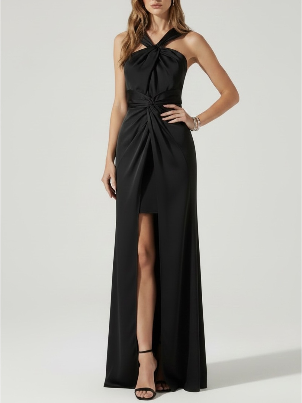 NWT ASTR THE LABEL Black Georgiana Halter Neck Maxi Dress Size X-Small